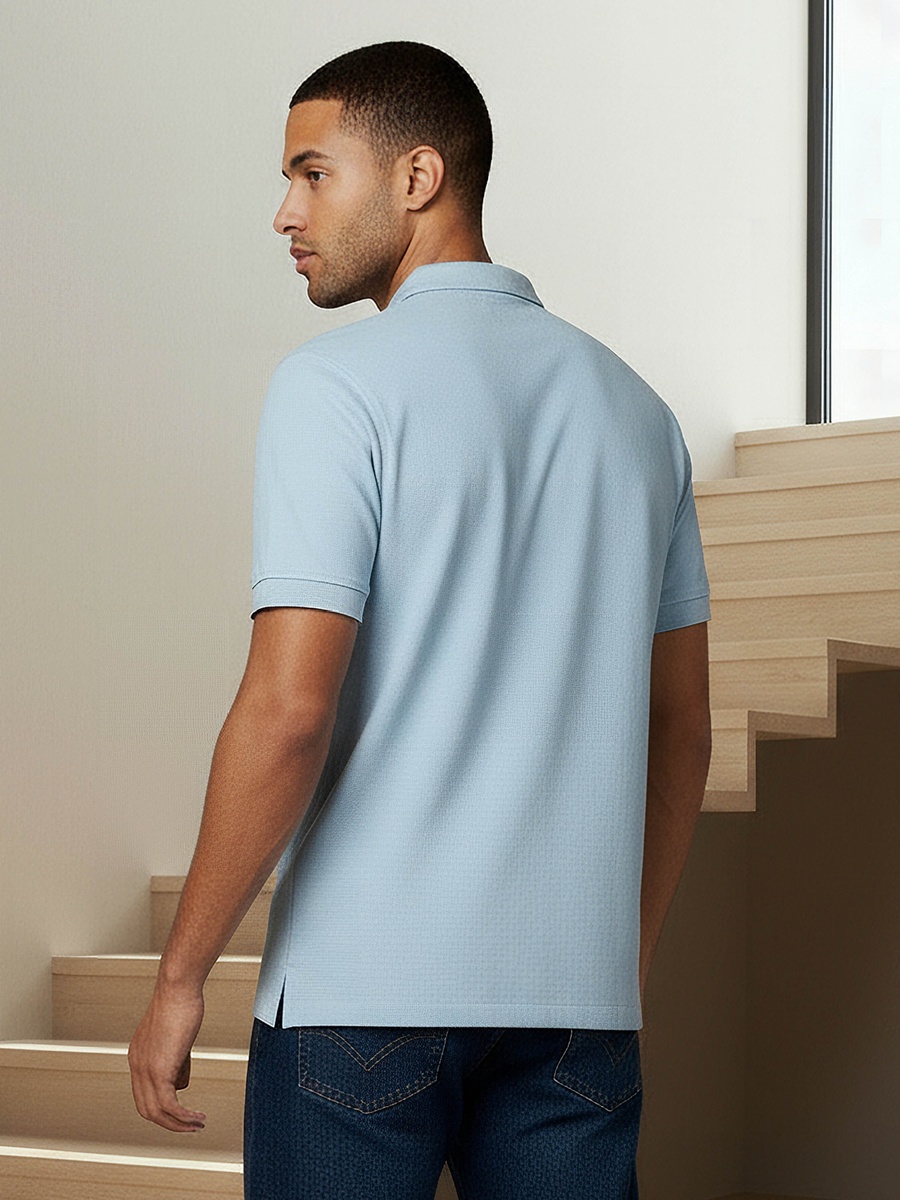 Men Short Sleeve Textured Polo T-Shirt