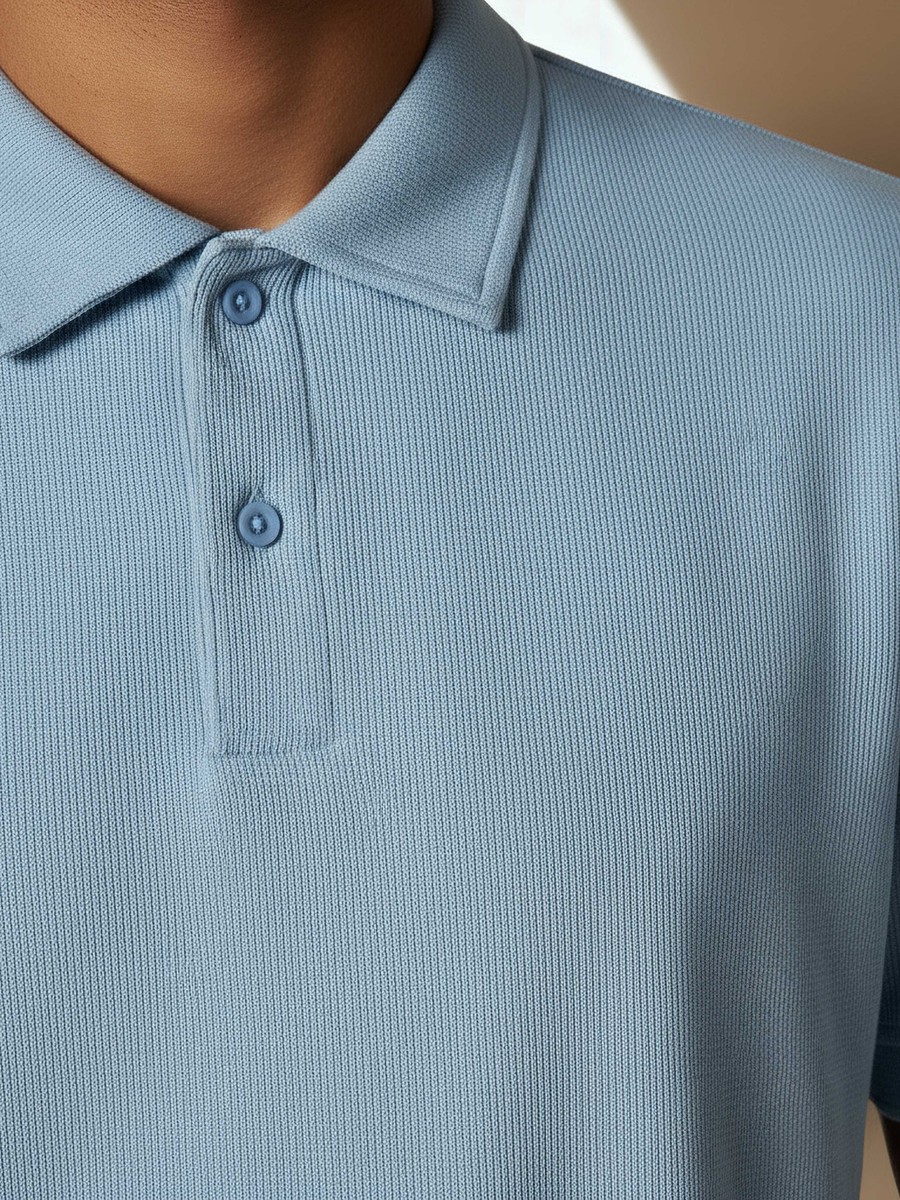 Men Short Sleeve Textured Polo T-Shirt
