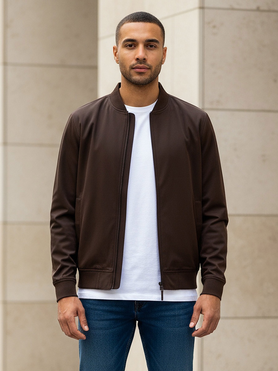 Men Bomber Jacket with Zip Closure