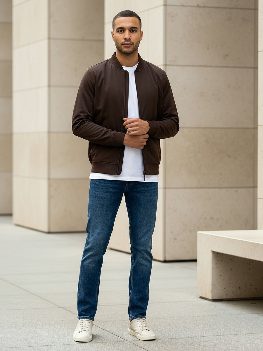 Men Bomber Jacket with Zip Closure
