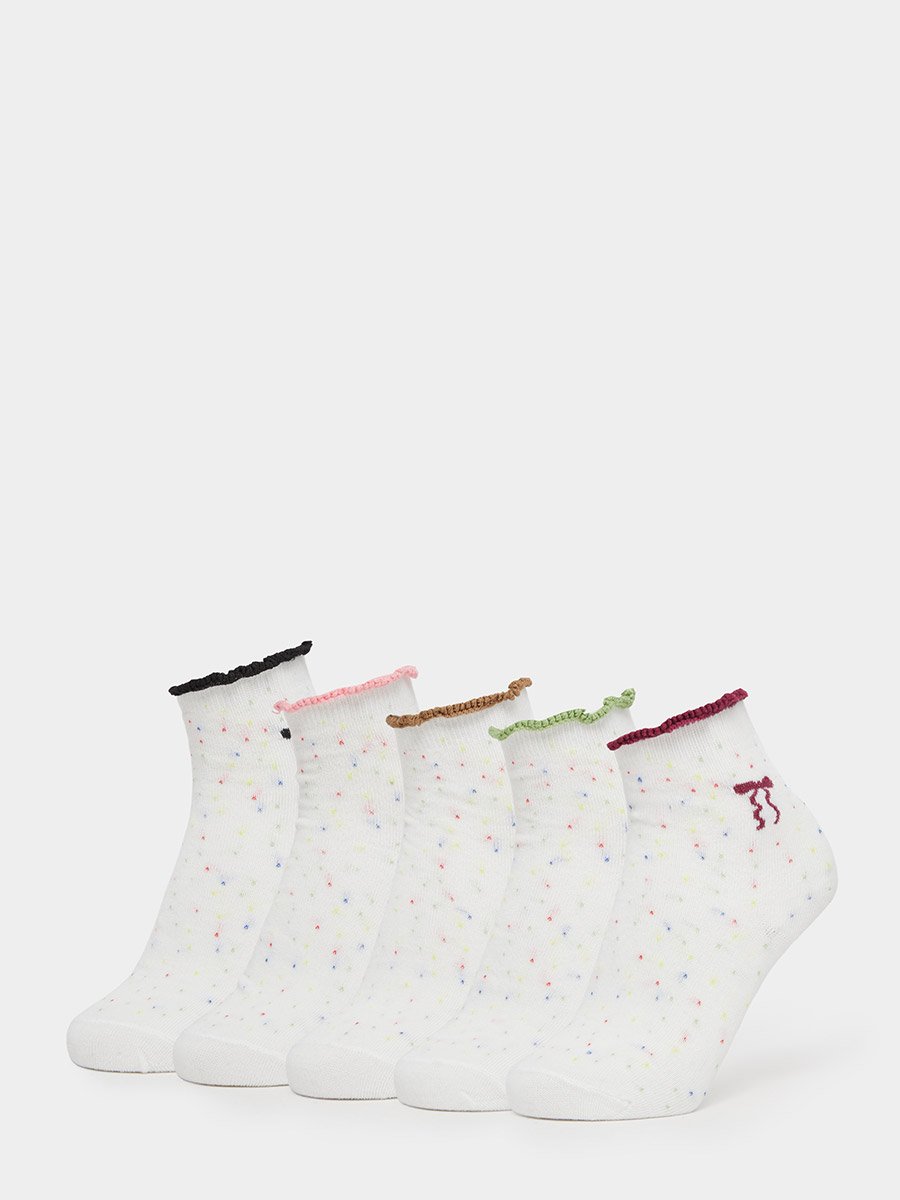 Pack of 5 - White Crew Socks with Ruffle Trim