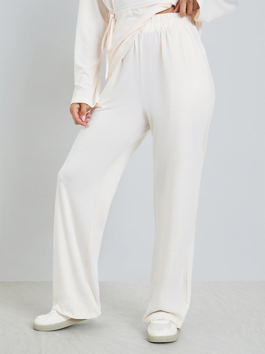 Women Beige Side-Tie Top and Wide Leg Joggers Co-Ords