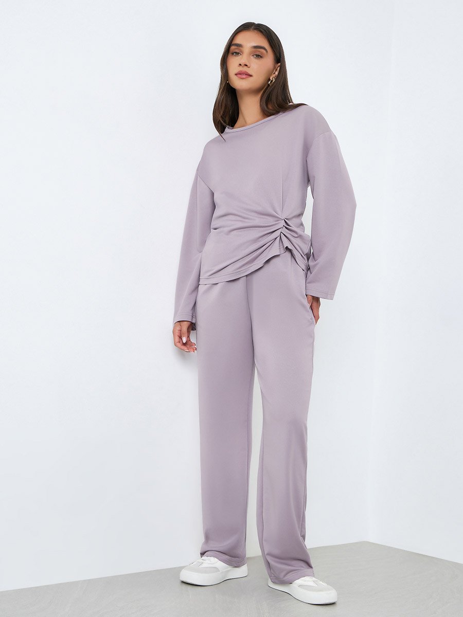 Women Knot Front Top and Wide Leg Joggers Co-Ords