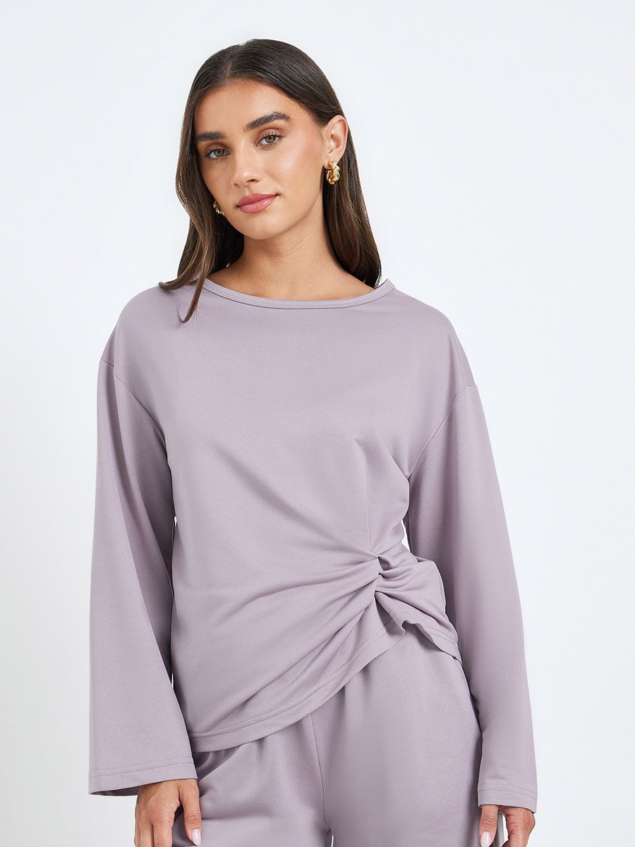 Women Knot Front Top and Wide Leg Joggers Co-Ords
