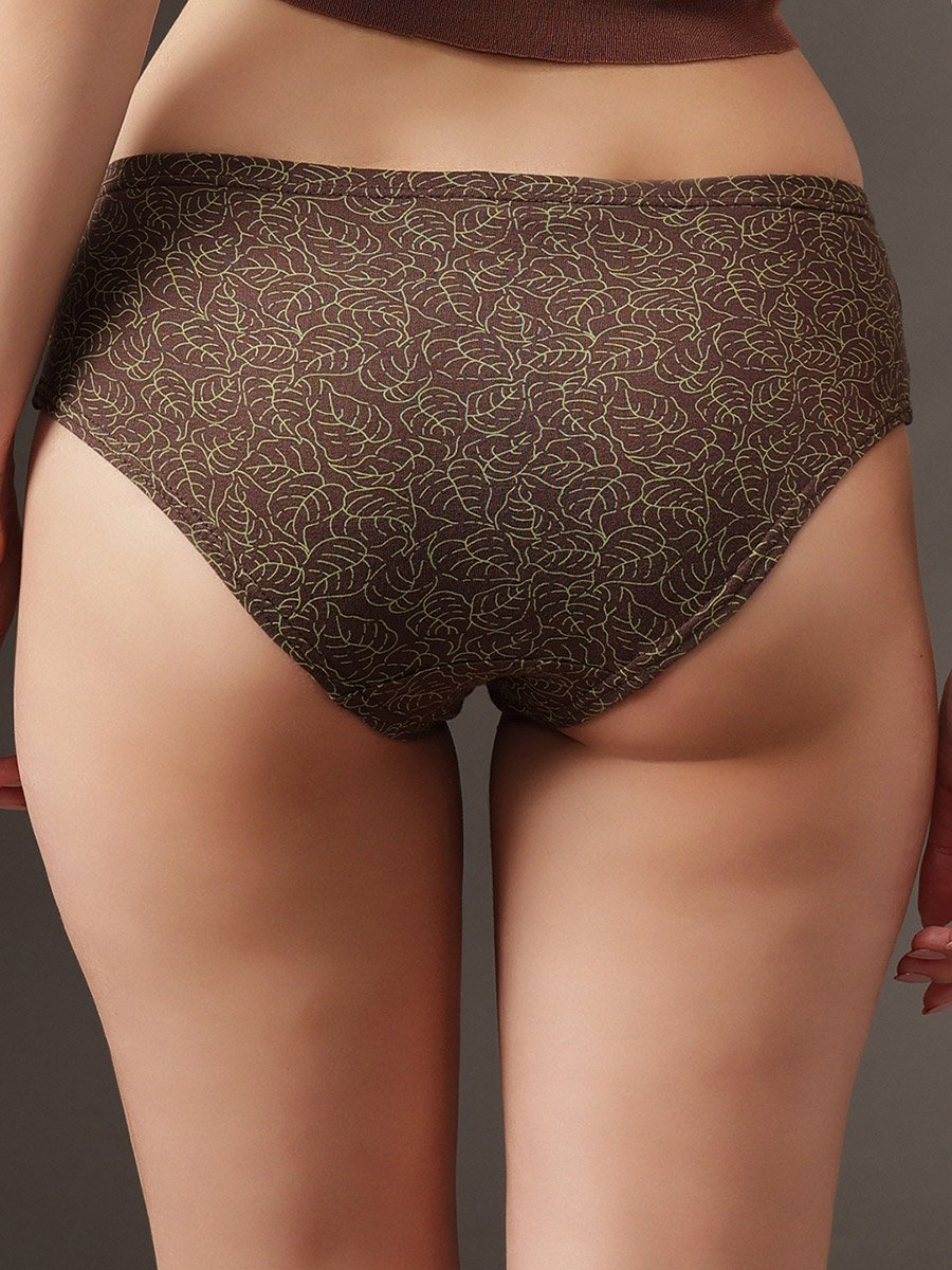 Pack of 3 - Leaf Print Mid Waist Hipster Panties- 100% Cotton