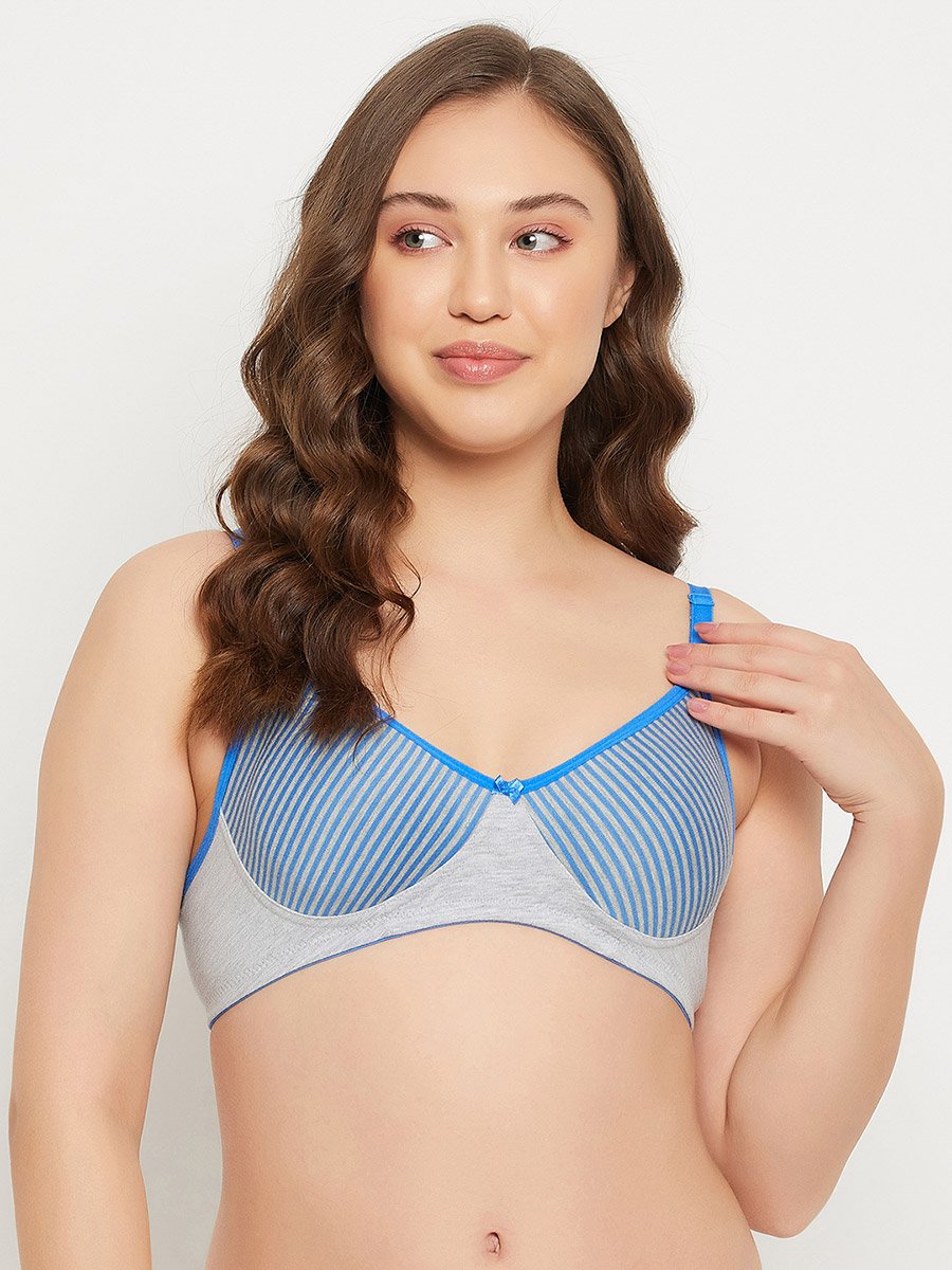 Non-Padded Non-Wired Full Coverage Striped Spacer Cup T-shirt Bra
