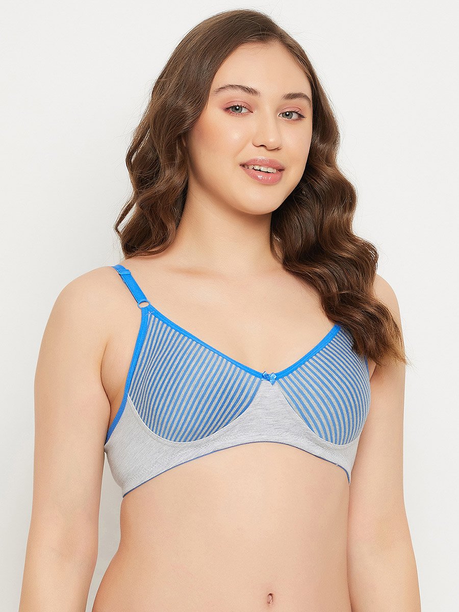 Non-Padded Non-Wired Full Coverage Striped Spacer Cup T-shirt Bra