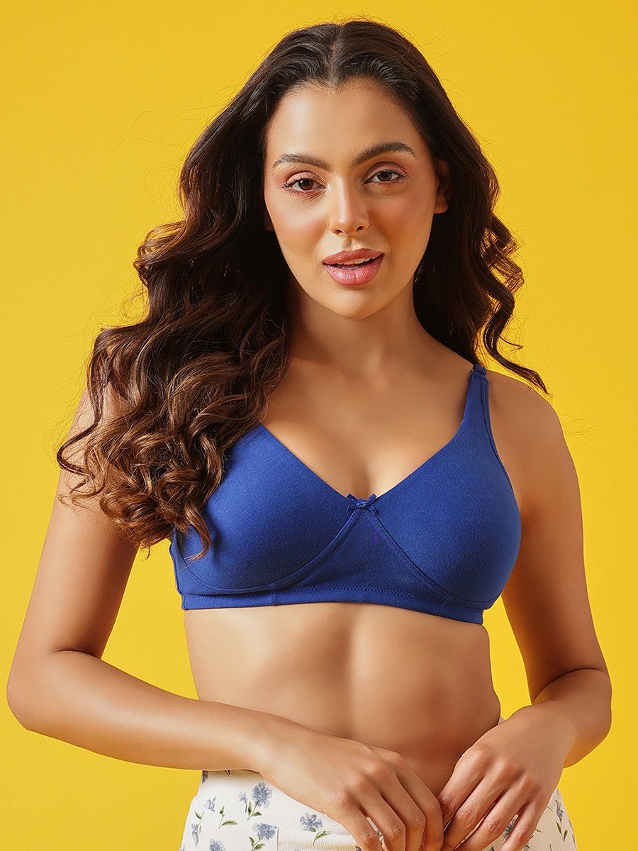 Cotton Non-Padded Non-Wired Full Coverage T-shirt Bra in Blue