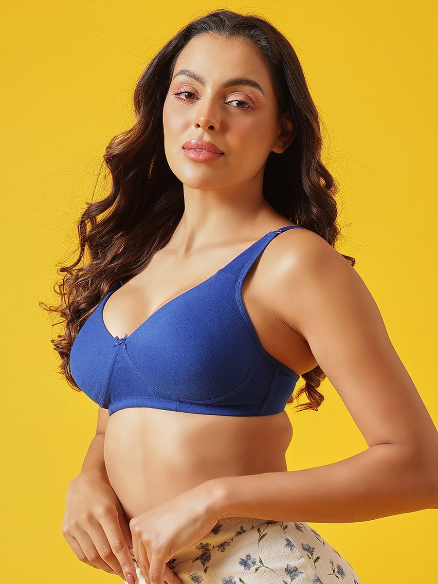 Cotton Non-Padded Non-Wired Full Coverage T-shirt Bra in Blue