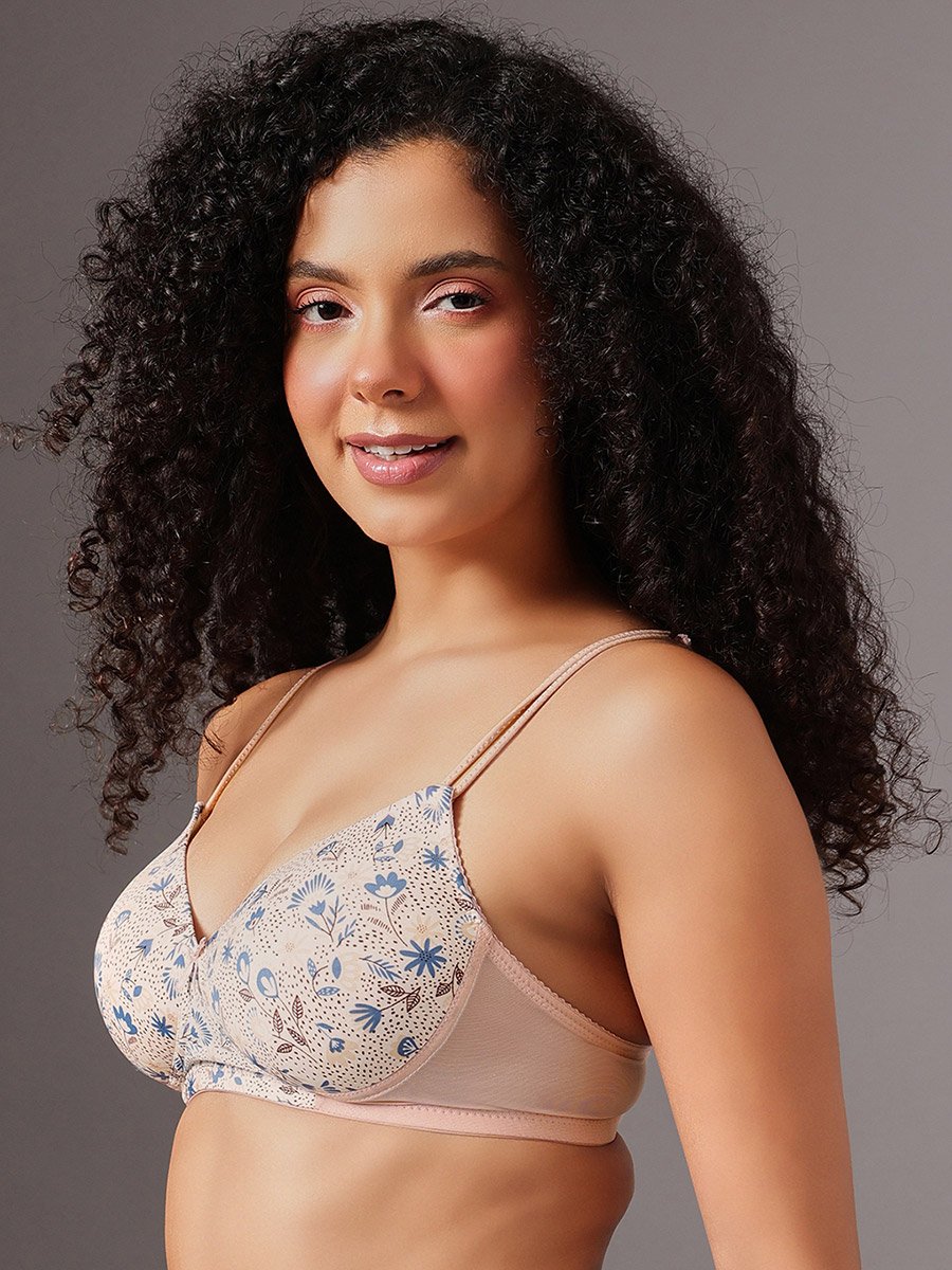Padded Non-Wired Full Coverage Floral Print T-shirt Bra