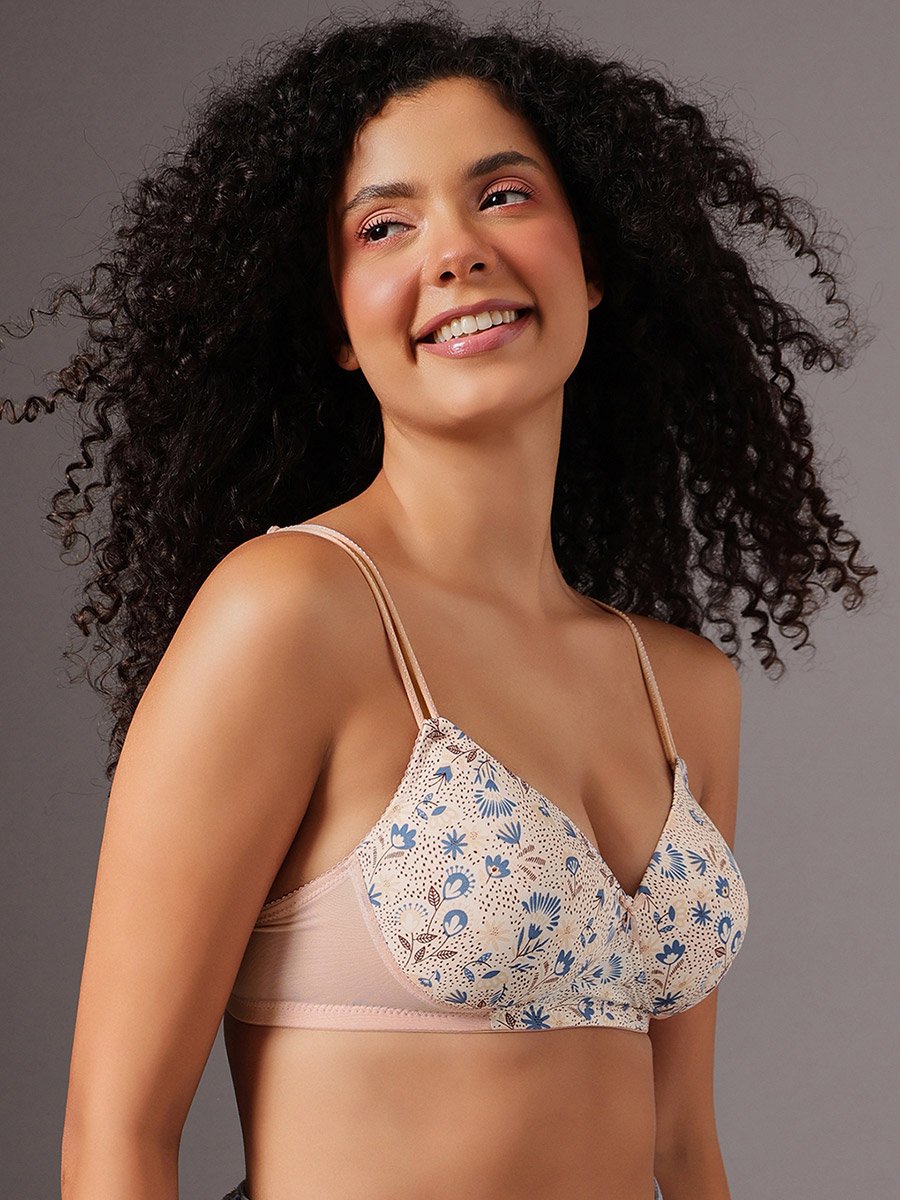 Padded Non-Wired Full Coverage Floral Print T-shirt Bra