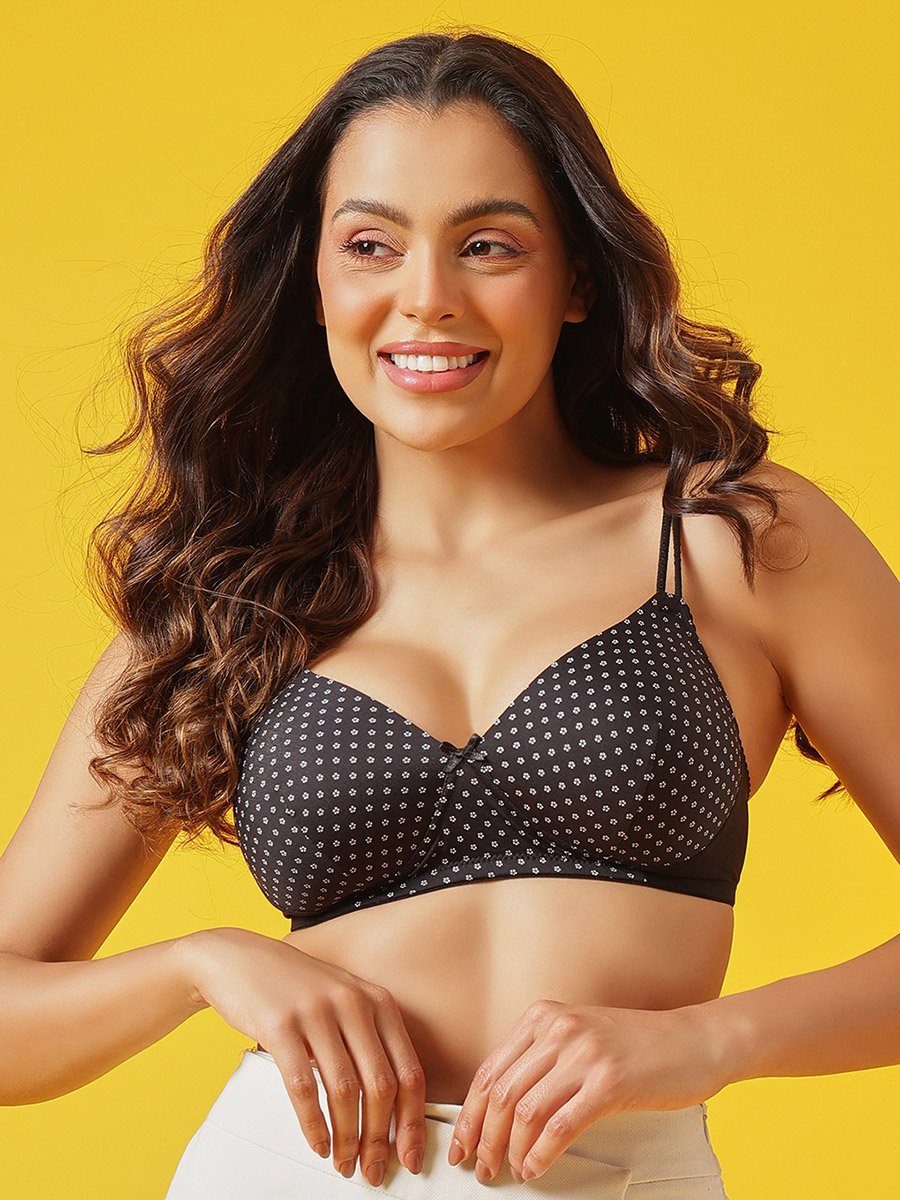 Padded Non-Wired Full Coverage Floral Print T-Shirt Bra