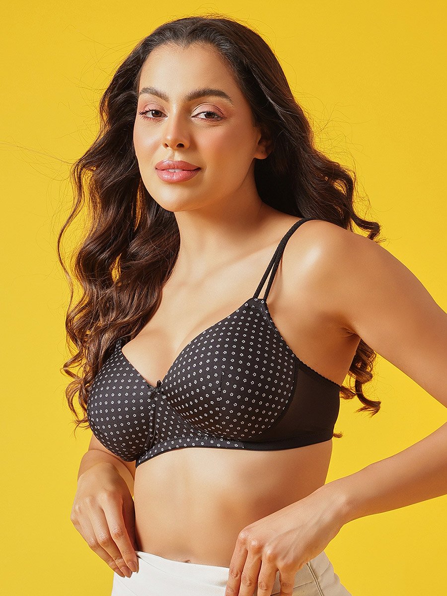 Padded Non-Wired Full Coverage Floral Print T-Shirt Bra