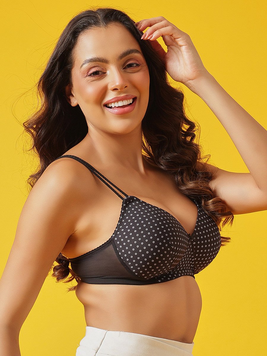 Padded Non-Wired Full Coverage Floral Print T-Shirt Bra