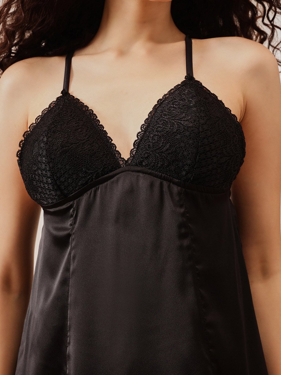 Black Satin Padded Babydoll