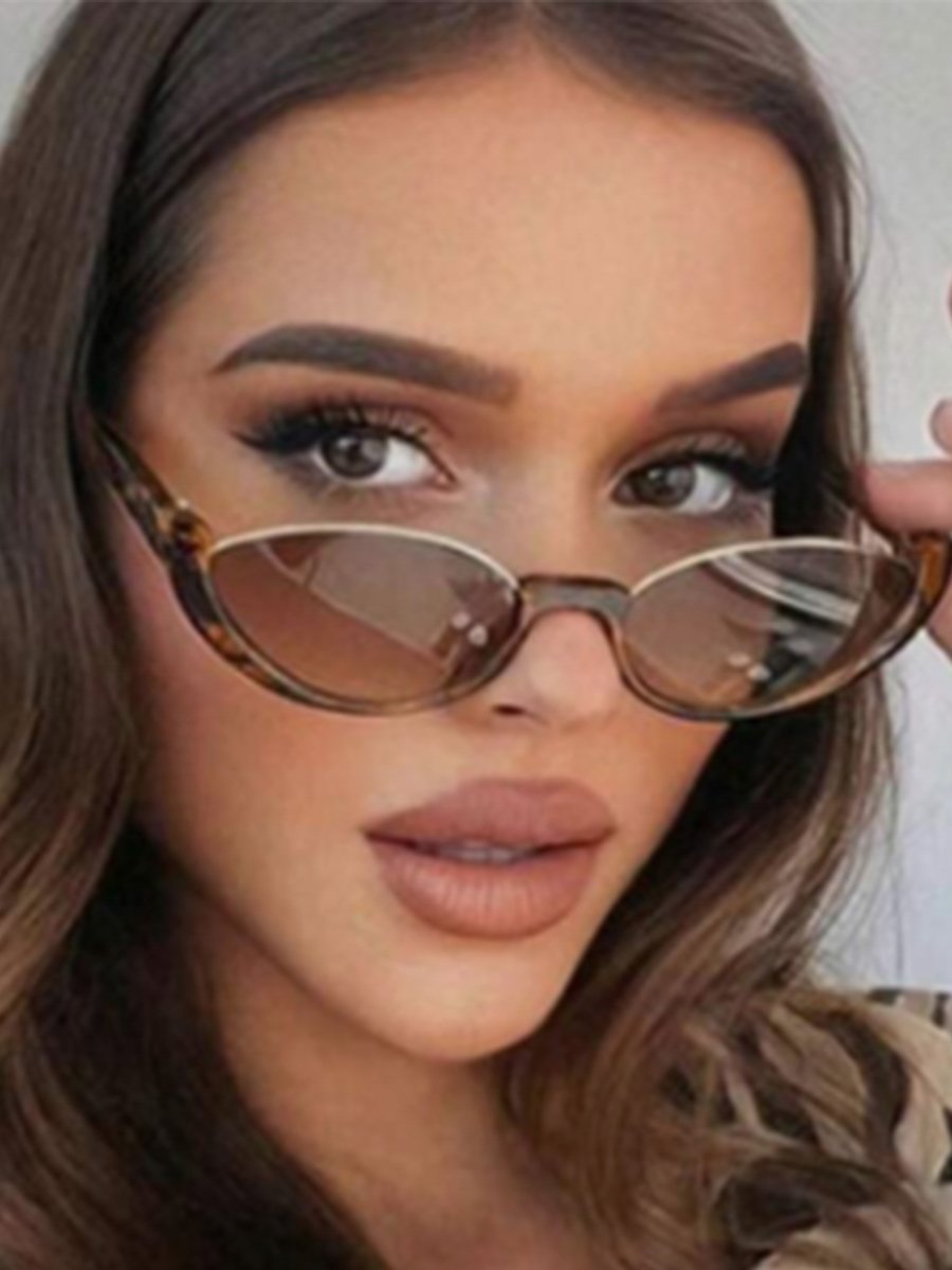 Brown Semi-Rimless Oval Sunglasses