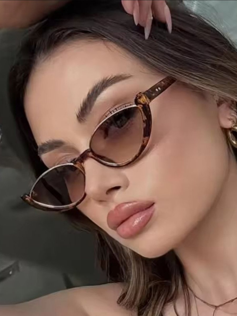 Brown Semi-Rimless Oval Sunglasses