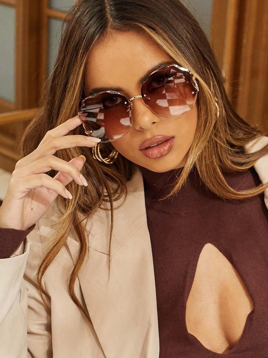 Brown Asymmetric Square Sunglasses