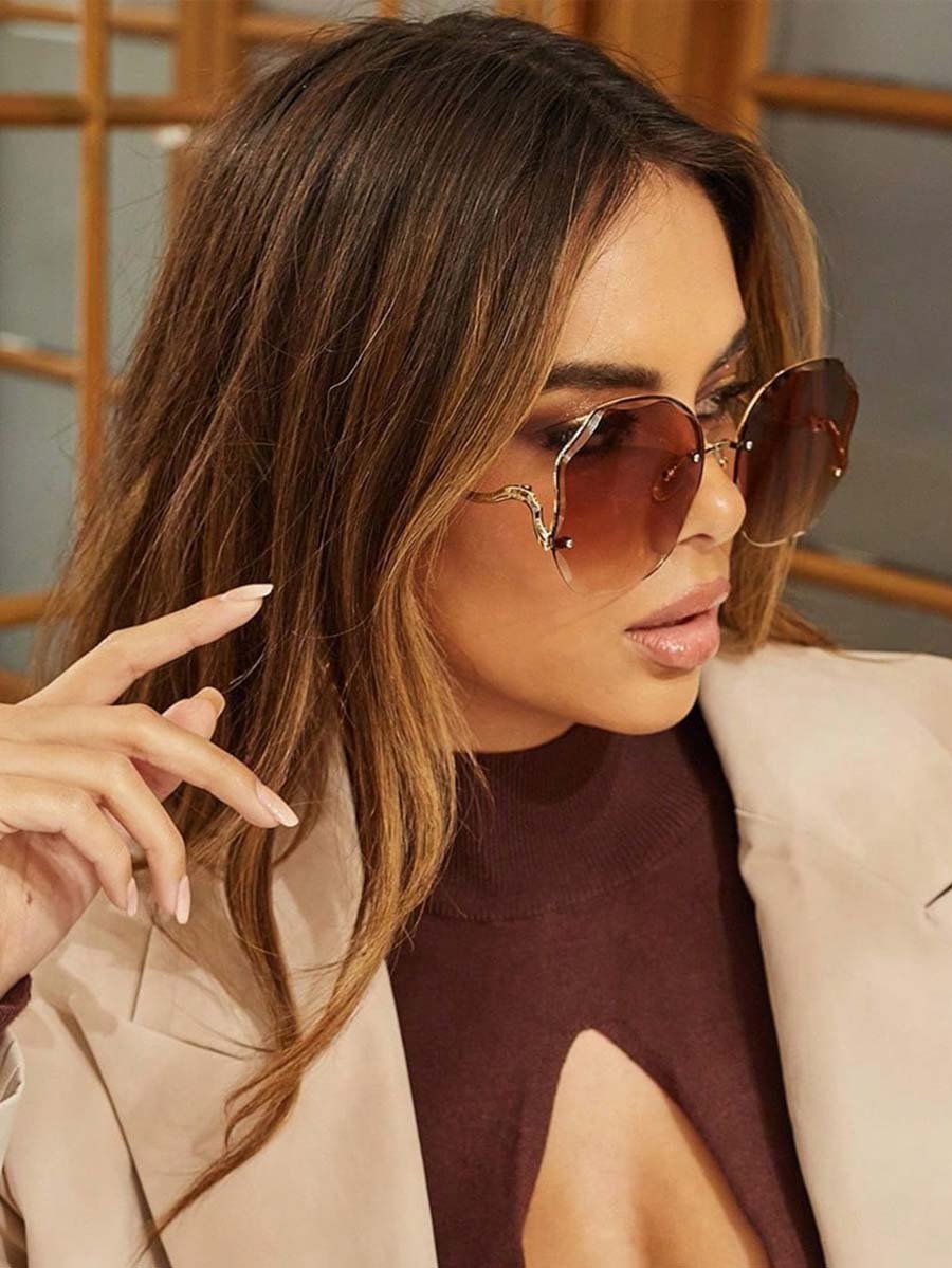 Brown Asymmetric Square Sunglasses