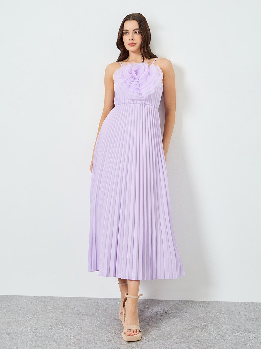 Women Lilac Big Flower Detail Sleeveless Maxi Dress