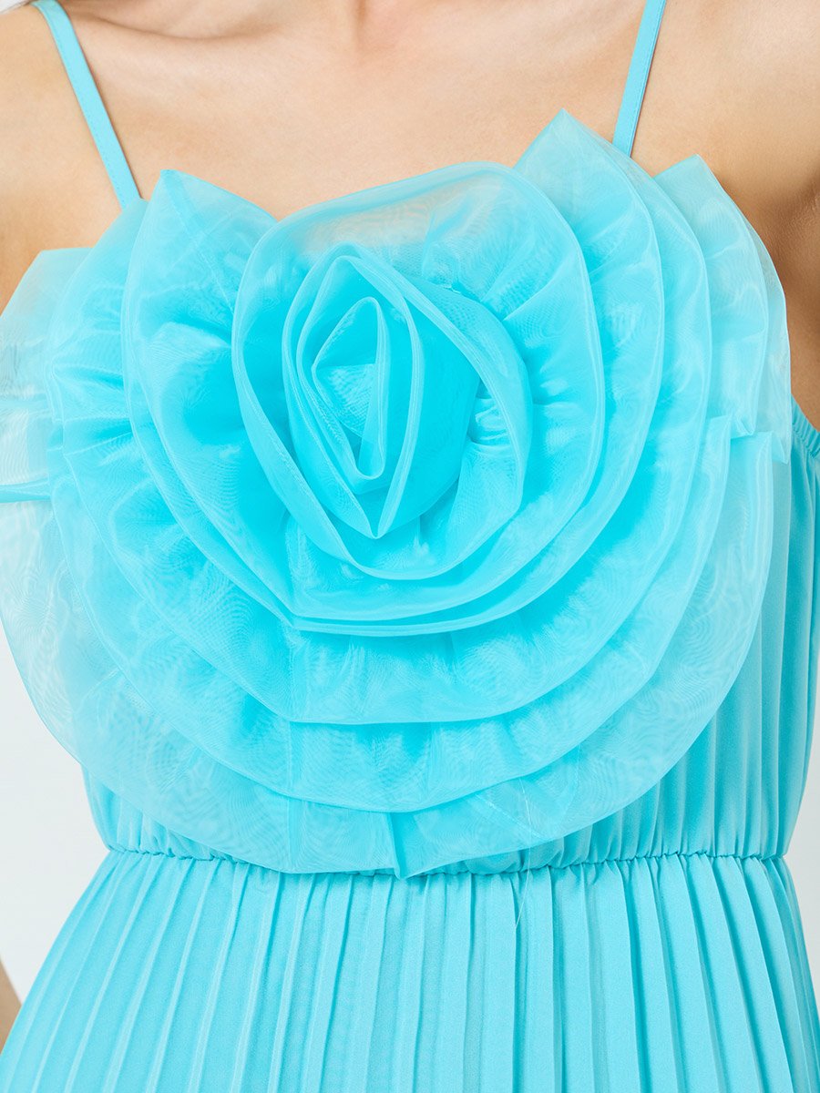 Women Teal Big Flower Detail Sleeveless Maxi Dress