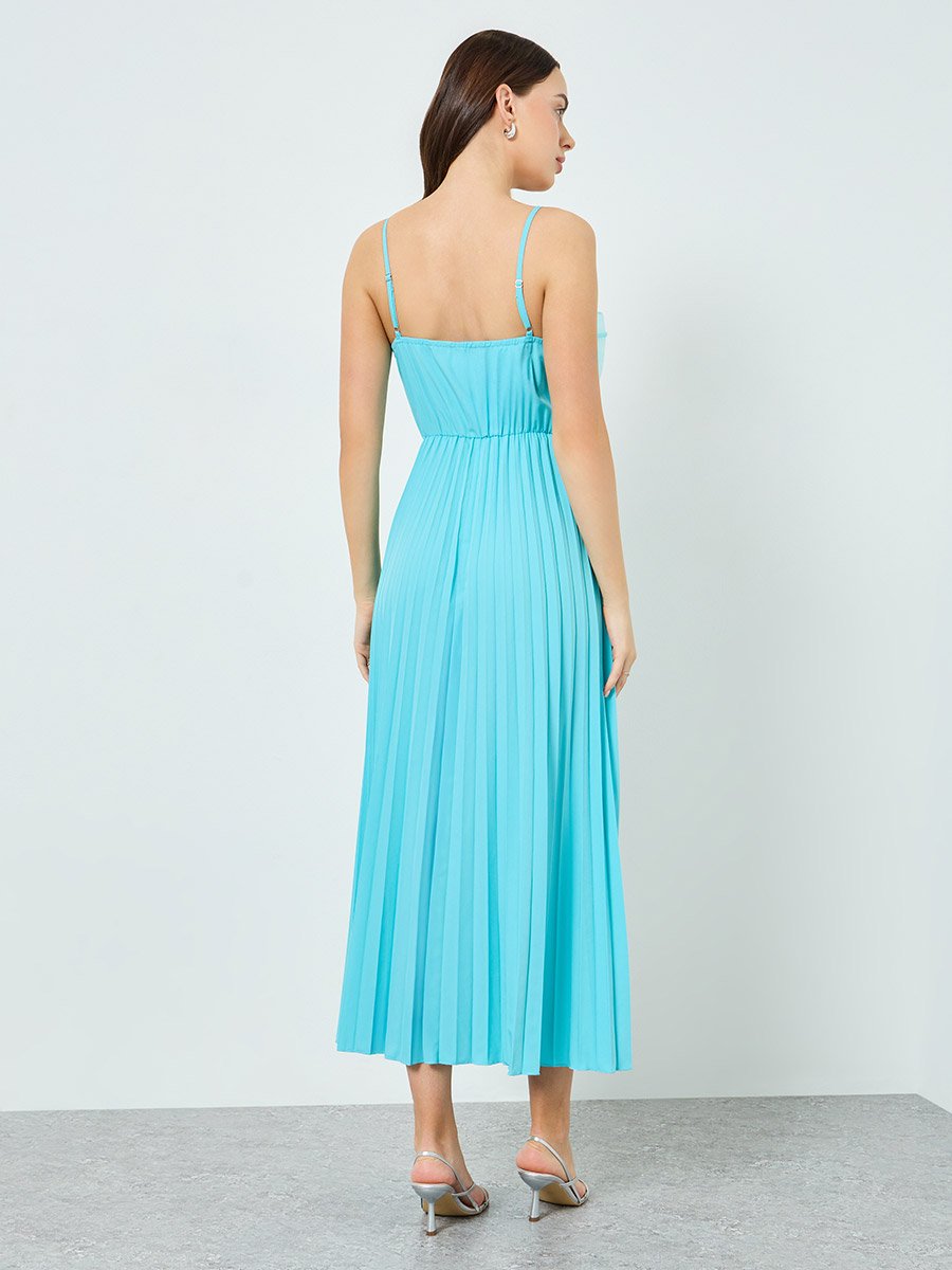 Women Teal Big Flower Detail Sleeveless Maxi Dress
