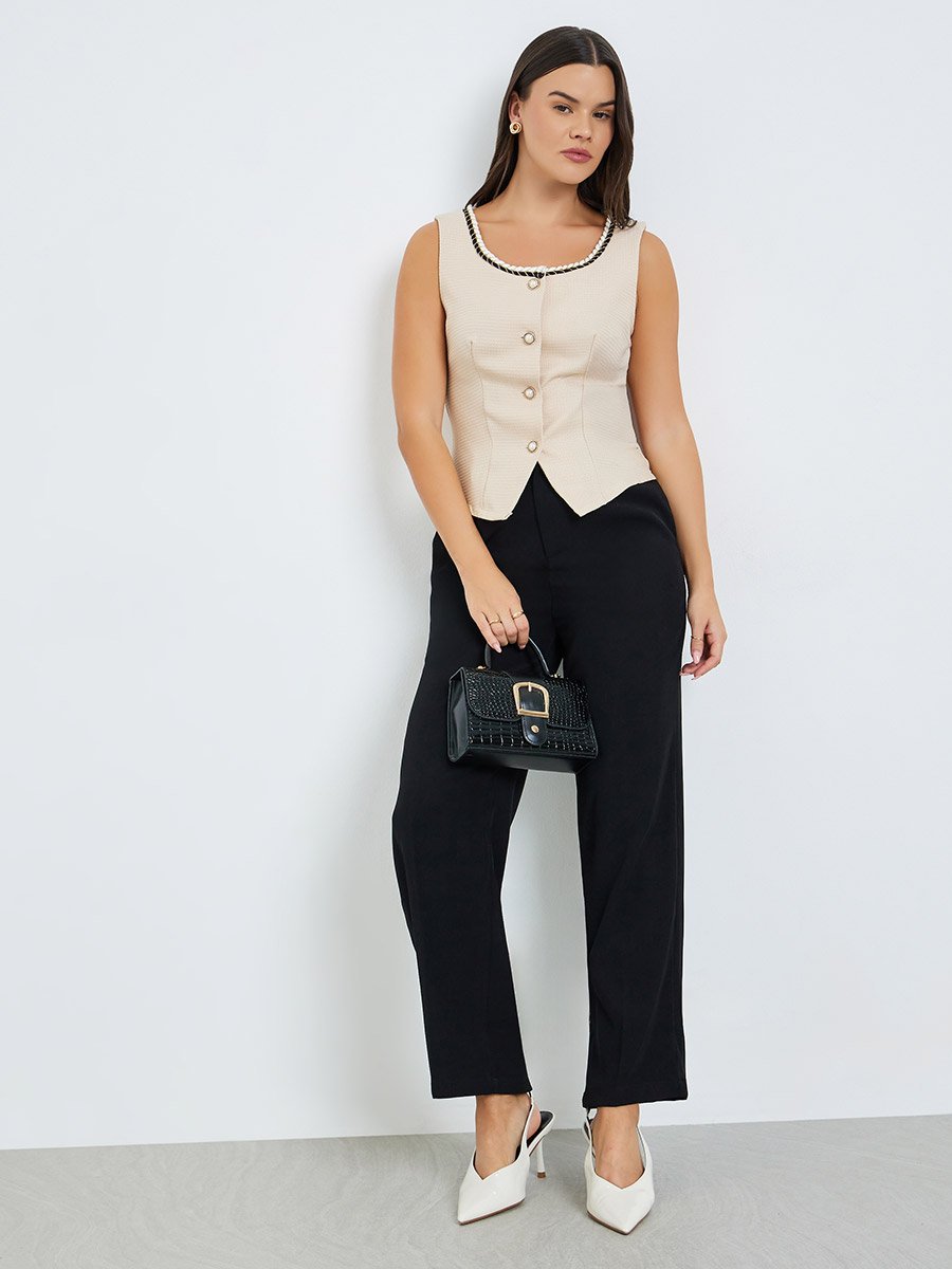 Women Sleeveless Textured Top with Button Front