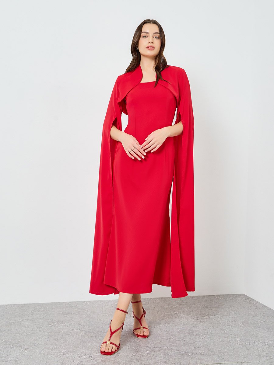 slim fit dress slacks Ava Presley Chiffon Cape Fitted Prom Dress 38922 main image 0