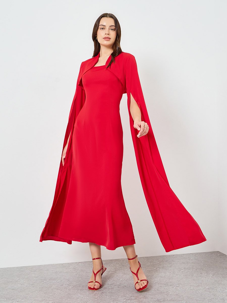 green emerald velvet dress Carnation White Long-Sleeve Midi Dress With Cape  Club L London