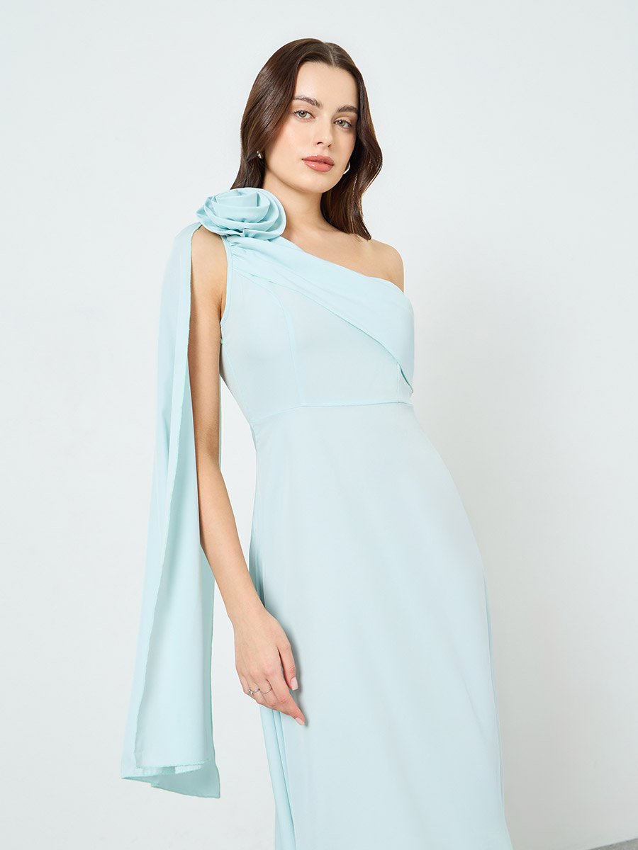 strapless open back dress Corinne One Shoulder Midi Dress
