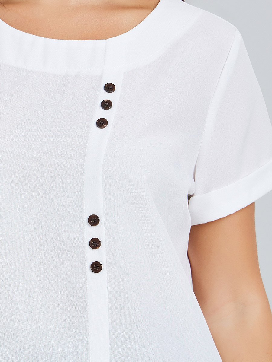 White Short Sleeve Top with Button Detail