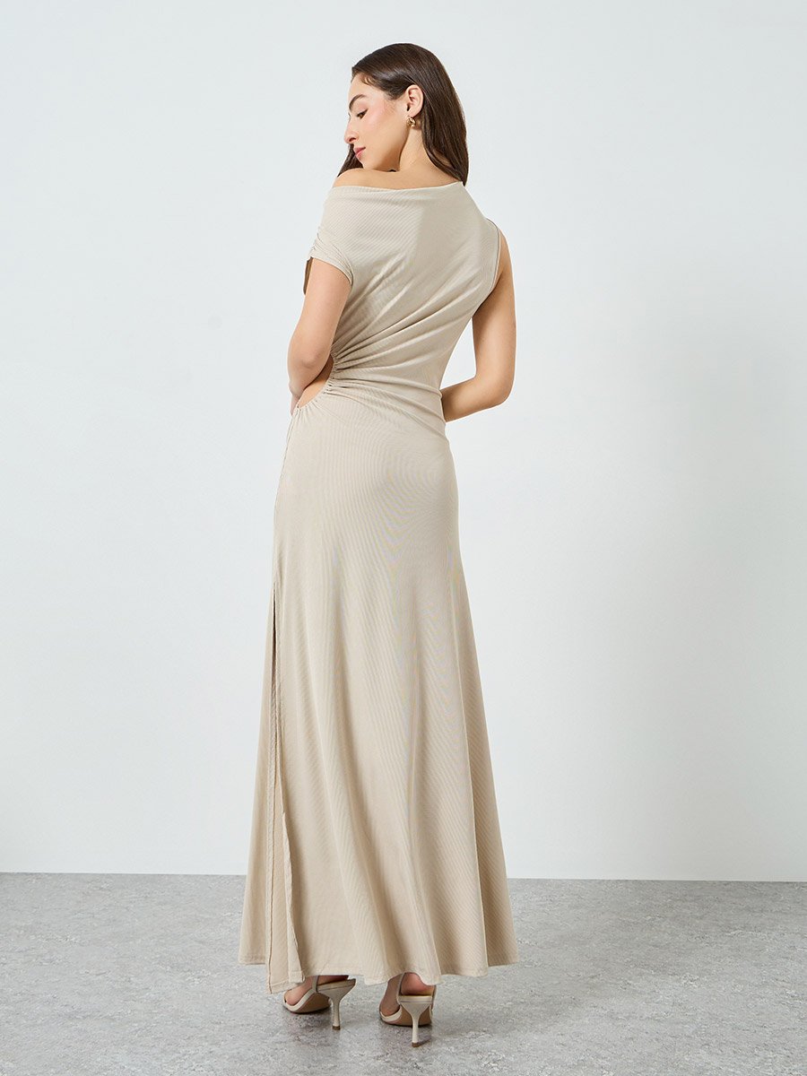 Women Beige One Shoulder Neck Bodycon Maxi Dress For Women at Kuwait | Styli Women Beige One Shoulder Neck Bodycon Maxi Dress For Women at Kuwait | Styli