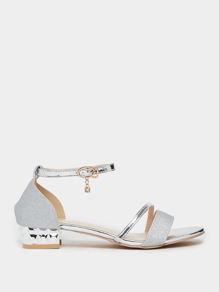 Silver Shimmering Low Heel Sandals