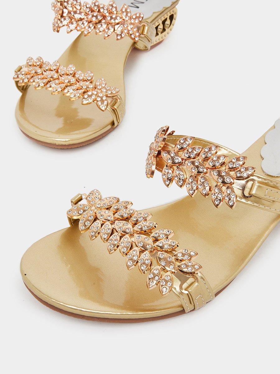 Women Golden Embellished Sandals