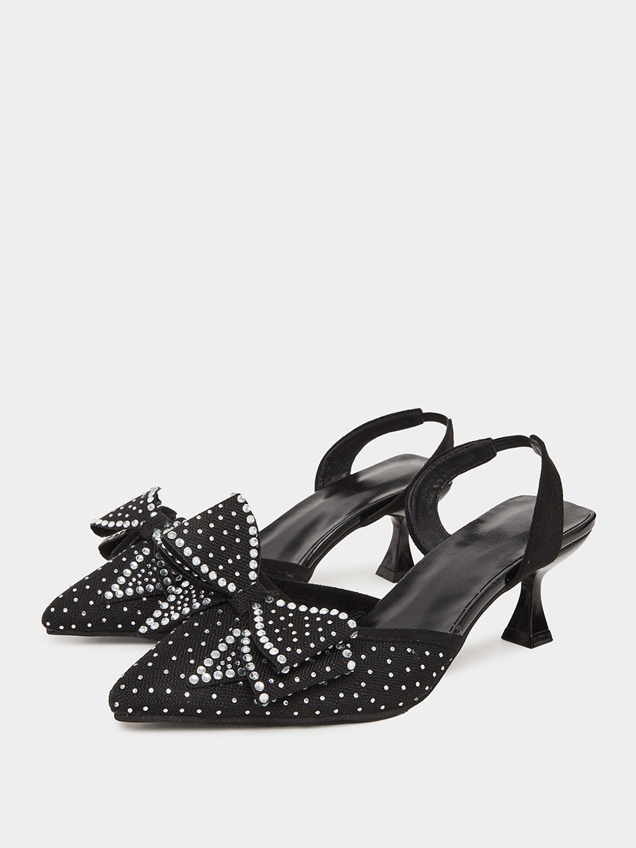 Women Black Slingback Kitten Heel Sandals