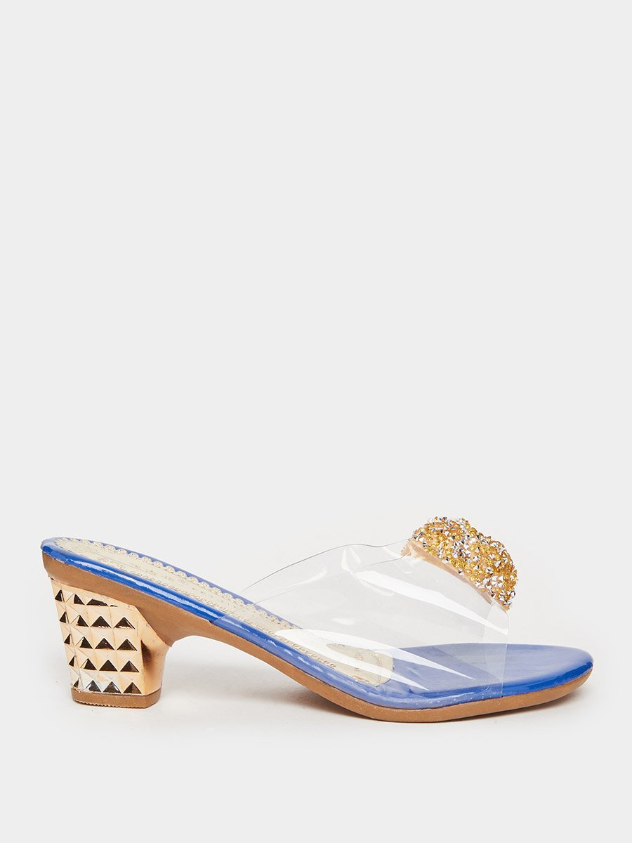 Blue Embellished Transparent Strap Sandals