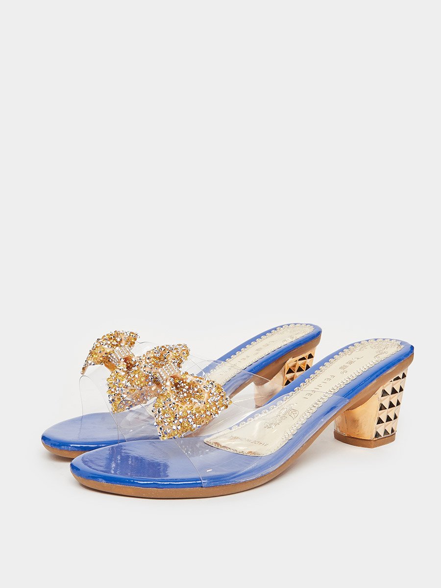 Blue Embellished Transparent Strap Sandals