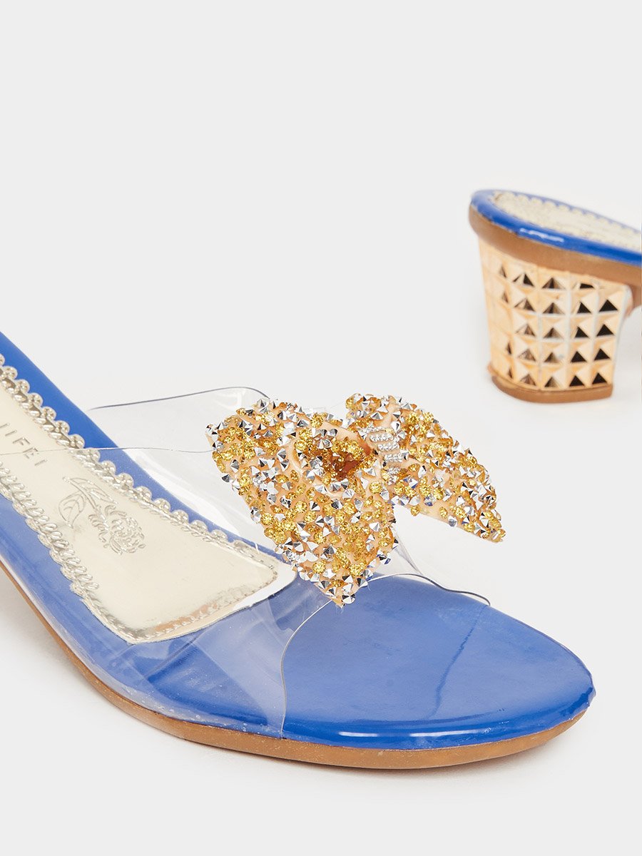 Blue Embellished Transparent Strap Sandals