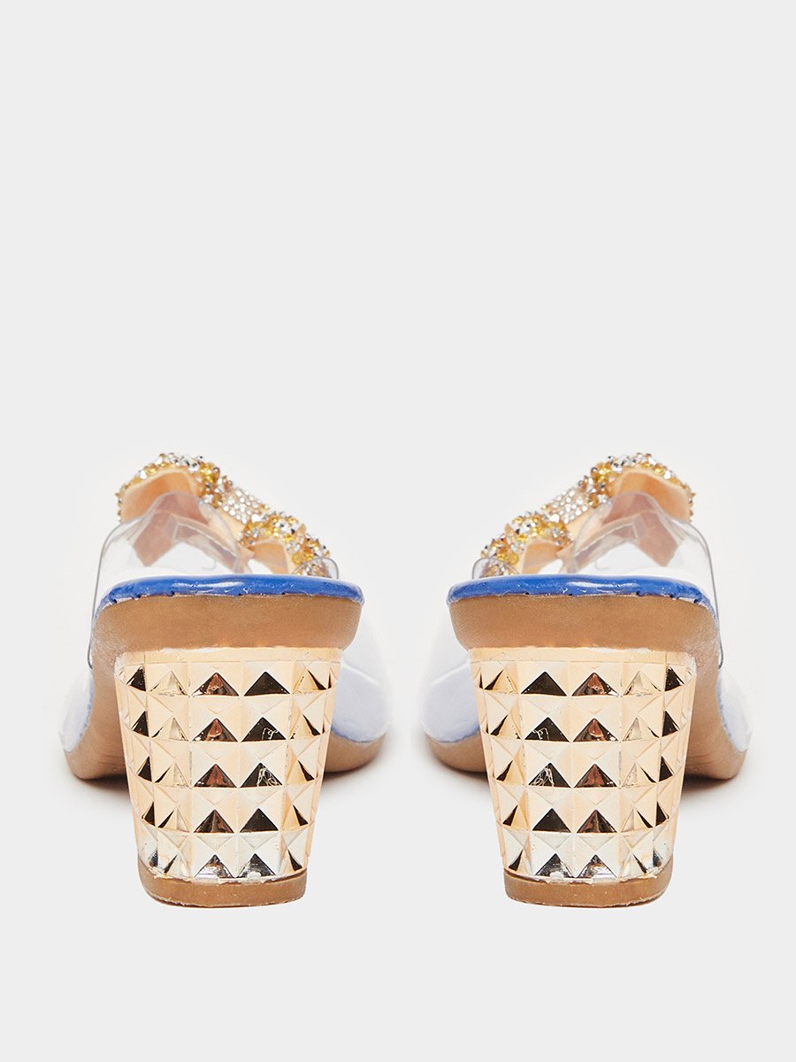 Blue Embellished Transparent Strap Sandals