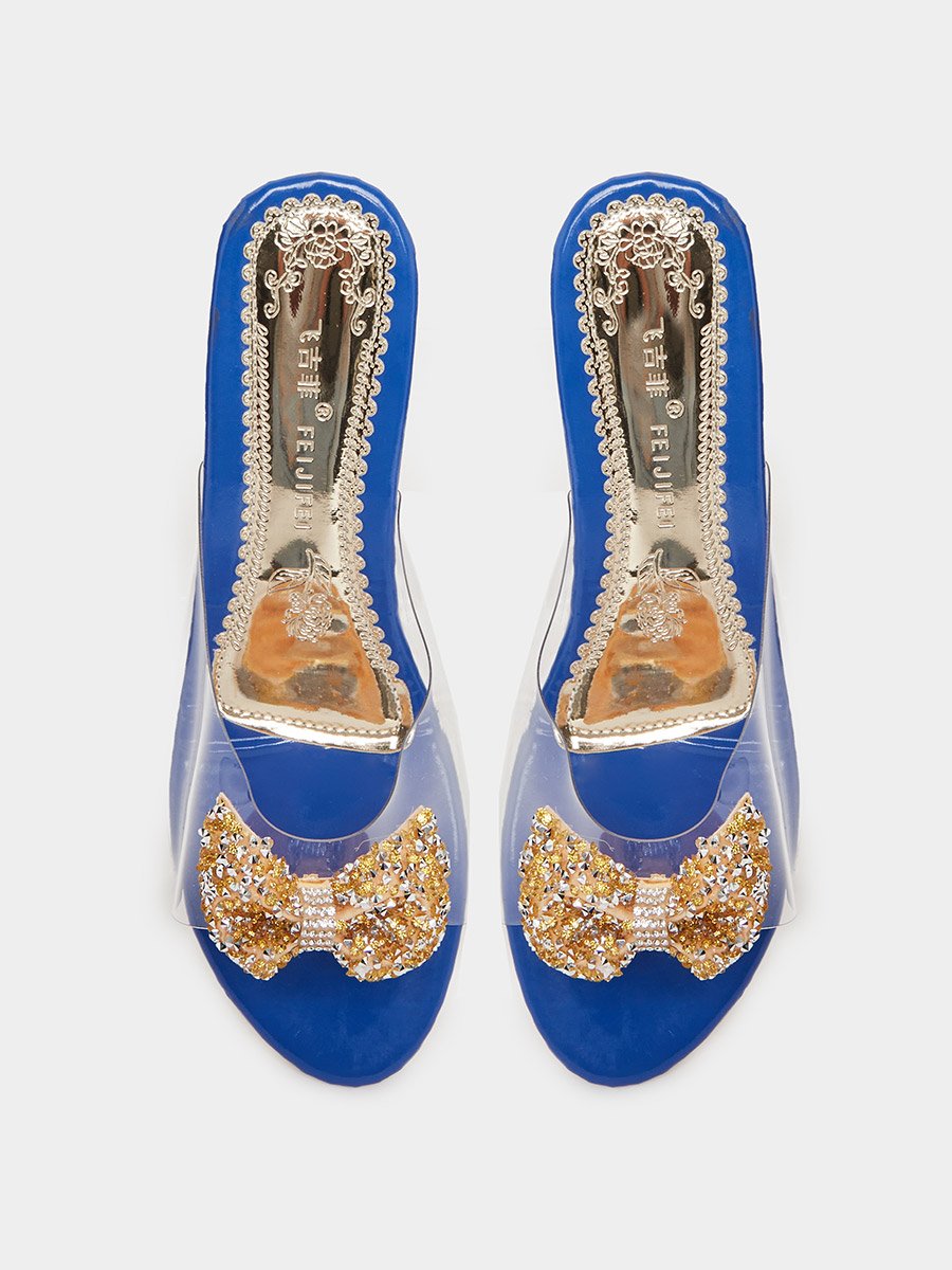 Blue Embellished Transparent Strap Sandals