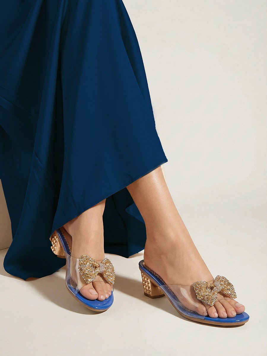 Blue Embellished Transparent Strap Sandals