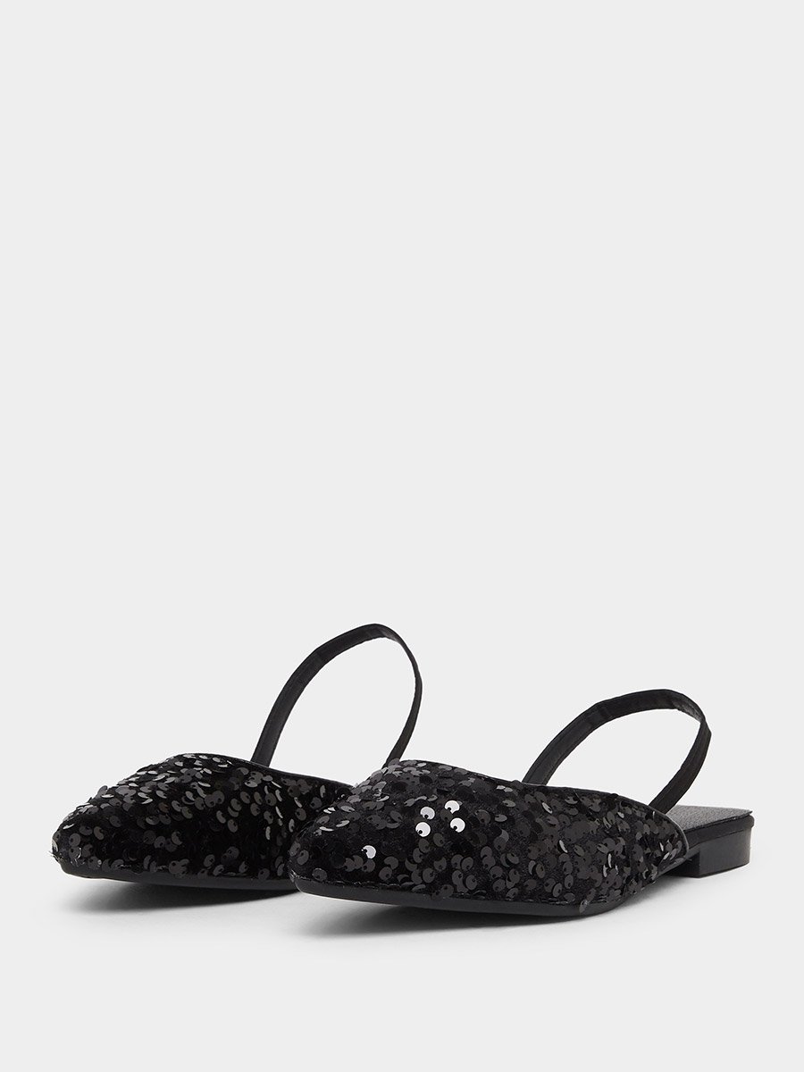 Black Sequin Flat Sandals