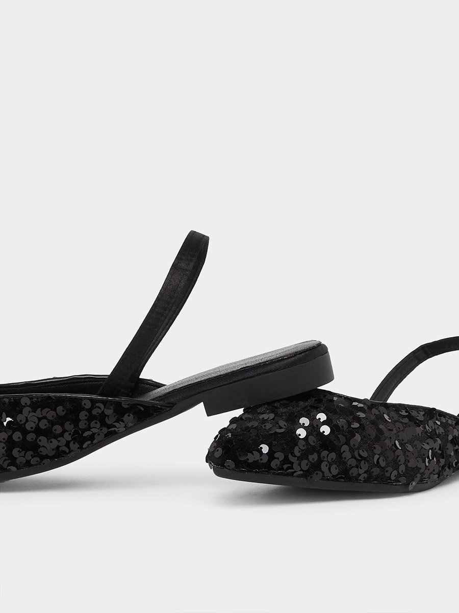 Black Sequin Flat Sandals