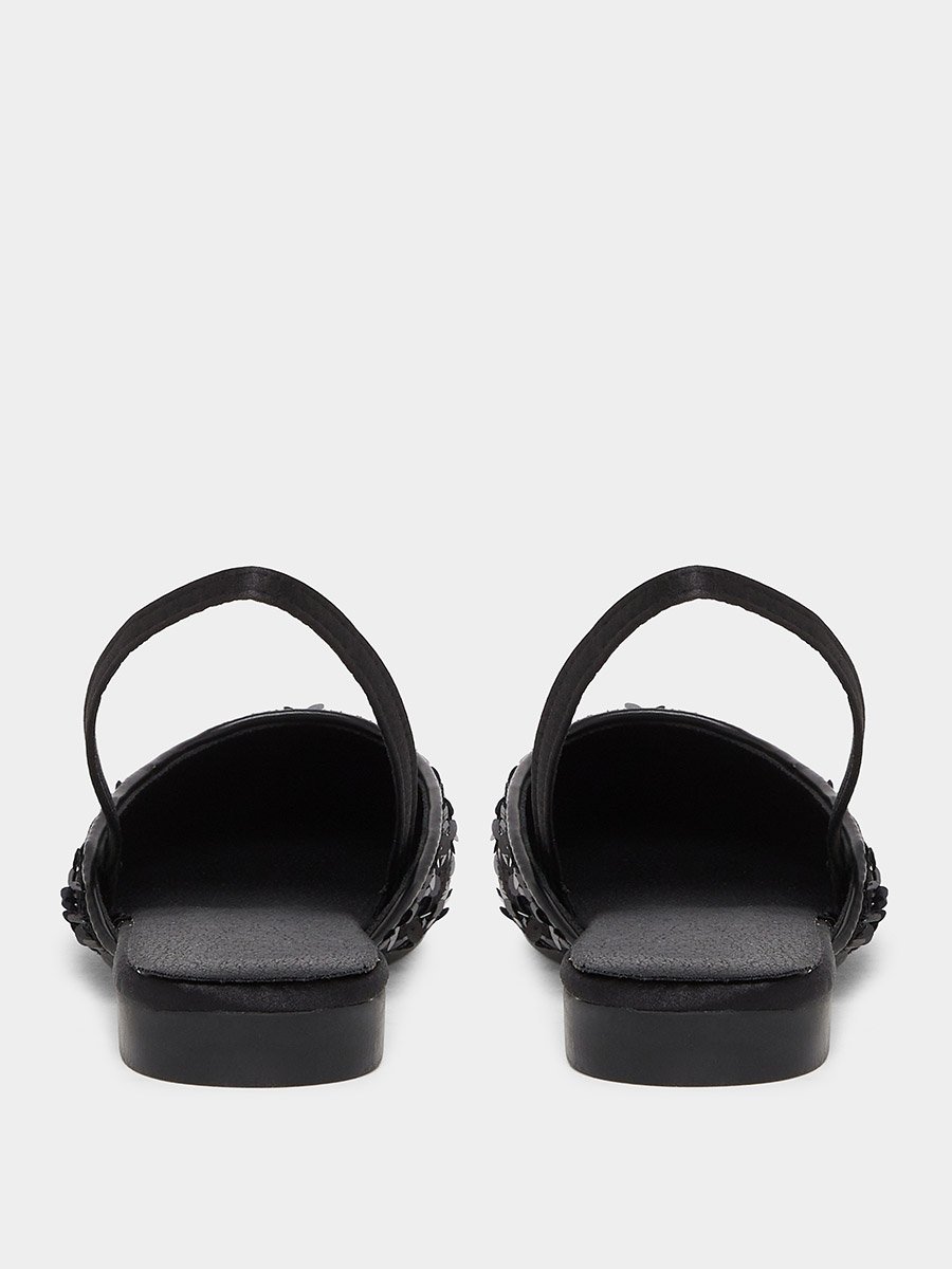 Black Sequin Flat Sandals
