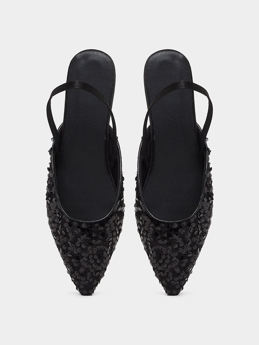 Black Sequin Flat Sandals
