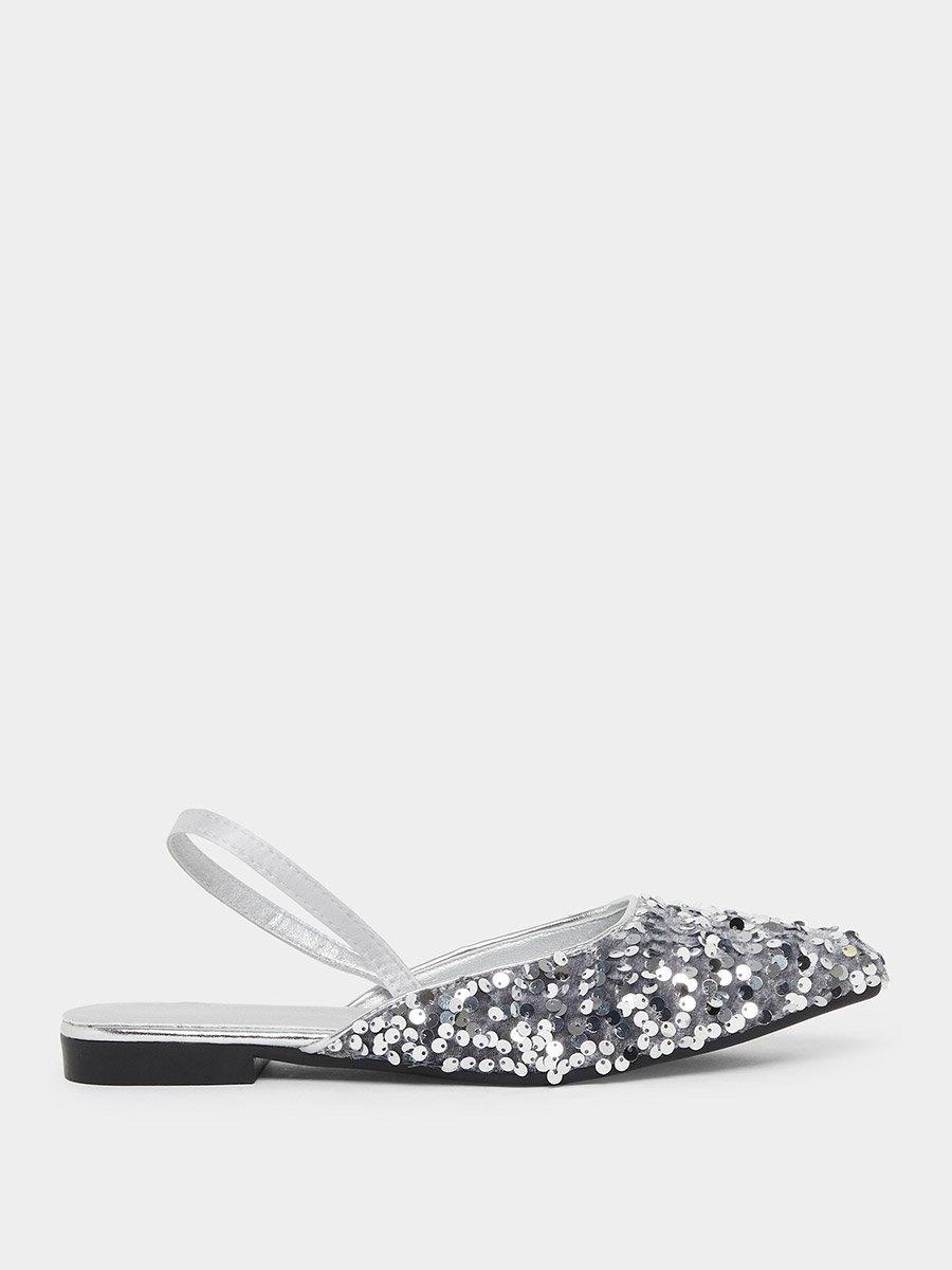 Silver Sequin Flat Sandals
