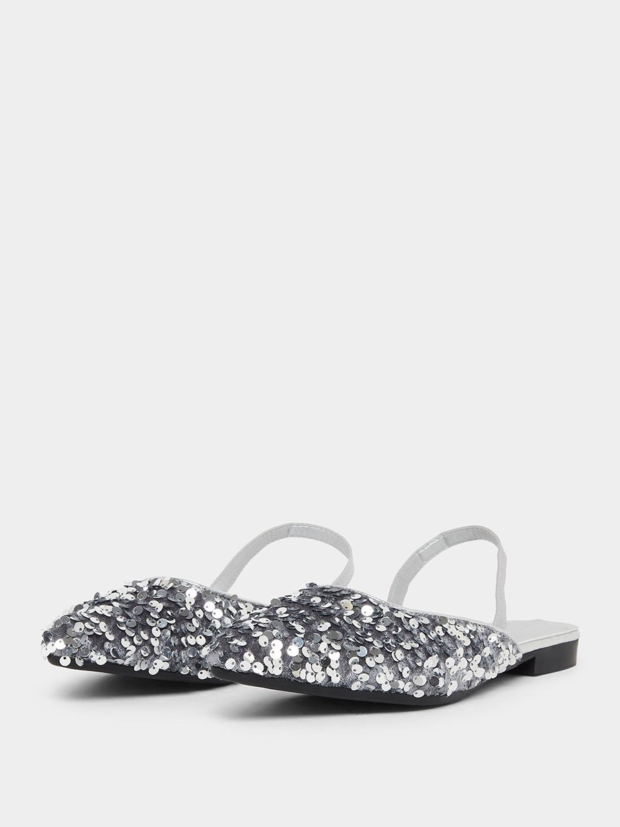 Silver Sequin Flat Sandals