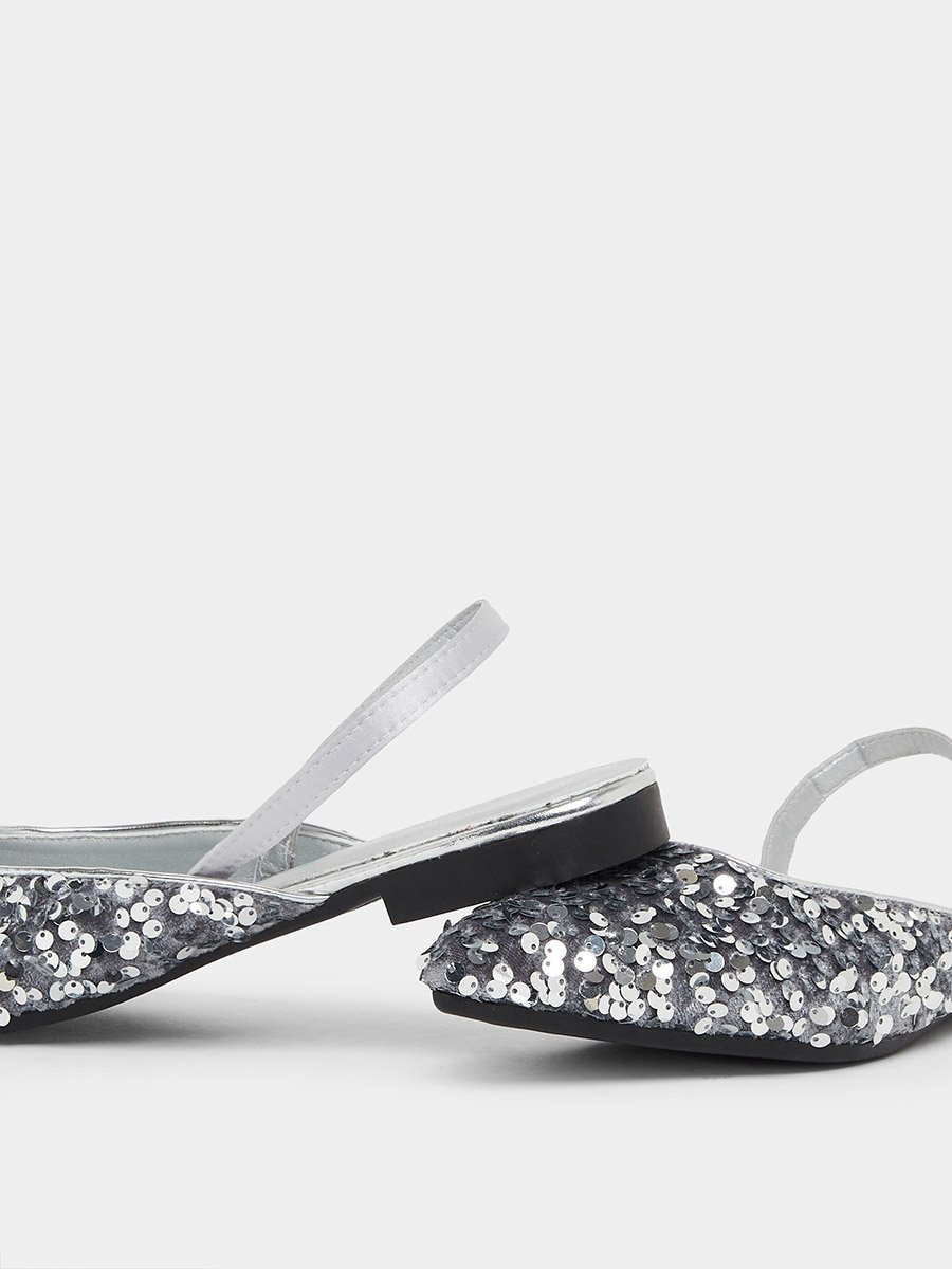 Silver Sequin Flat Sandals