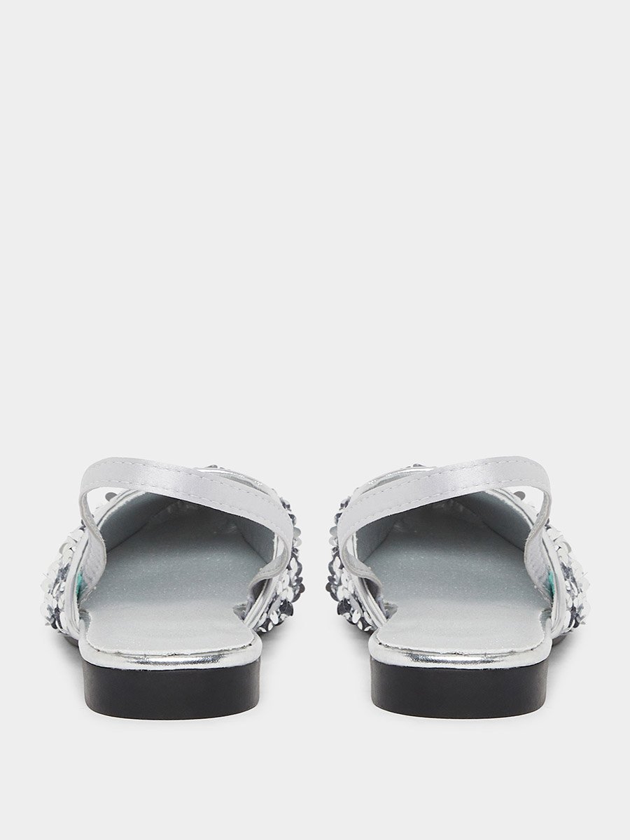 Silver Sequin Flat Sandals
