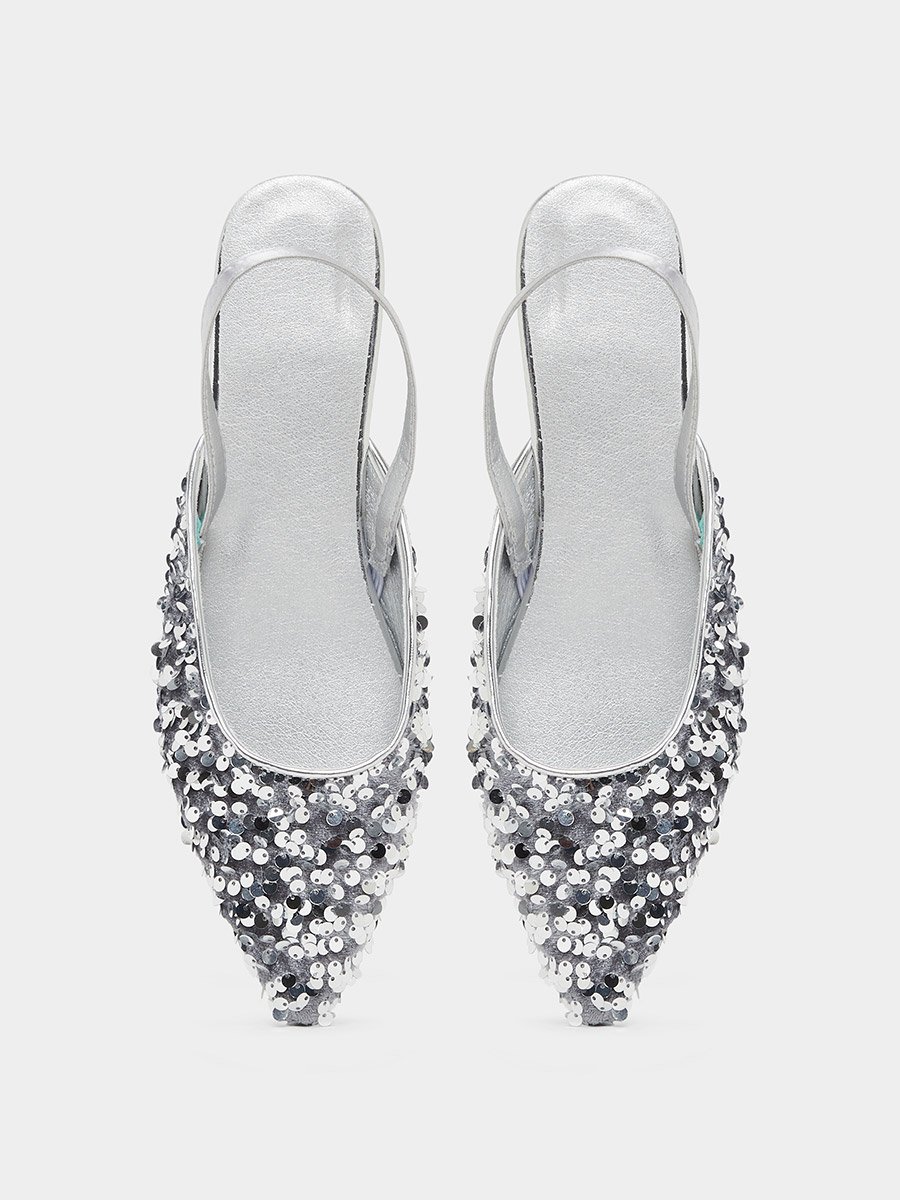 Silver Sequin Flat Sandals